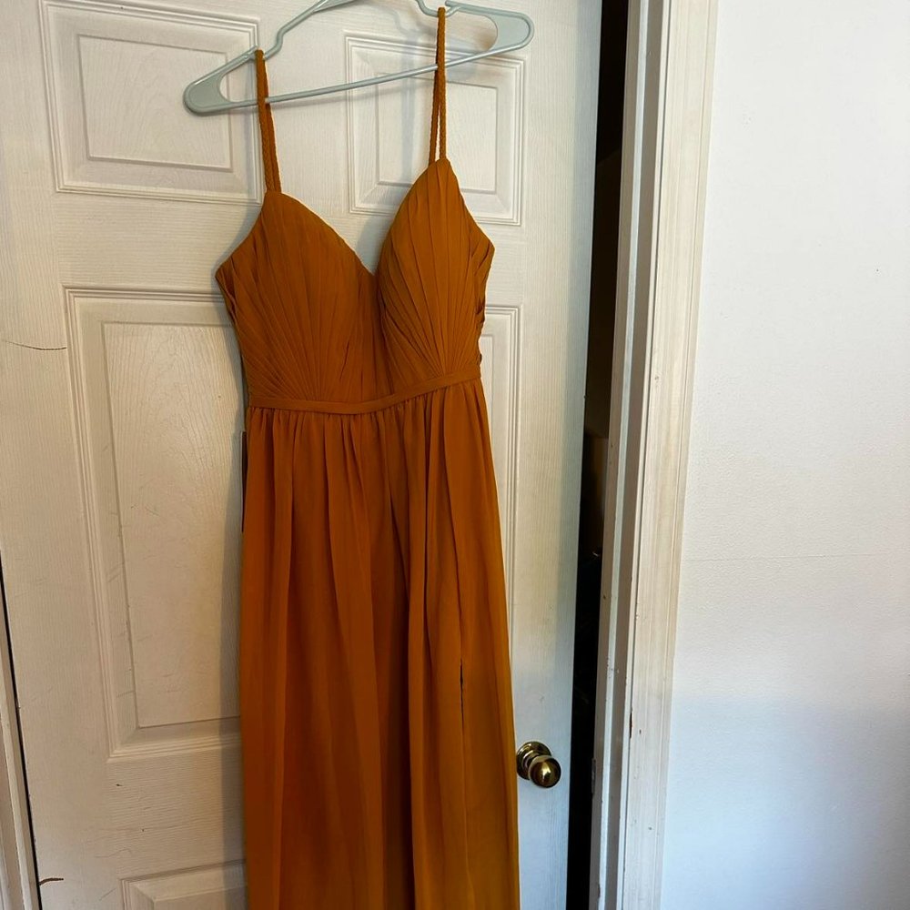 AZAZIE ZUMA A-Line Sweetheart Neckline Chiffon Floor-Length Dress Butterscotch